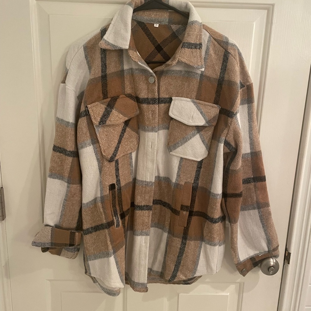 Plaid Women's Jacket in Brown and Cream